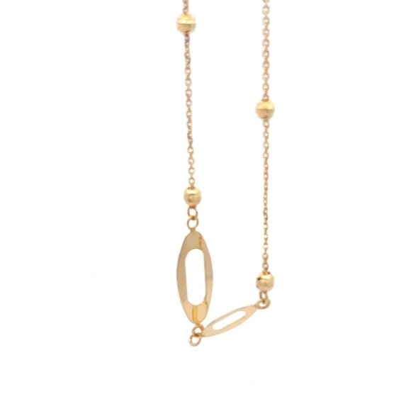 18K Yellow Gold Bracelet Oval Beads Size 7 inches plus one inch Extension Charm